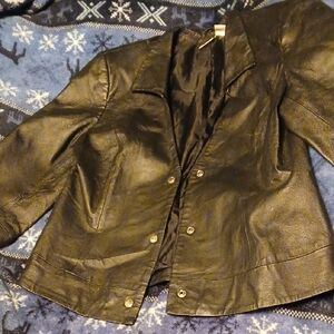 Sz 16 Womens Newport News Black Leather Jacket